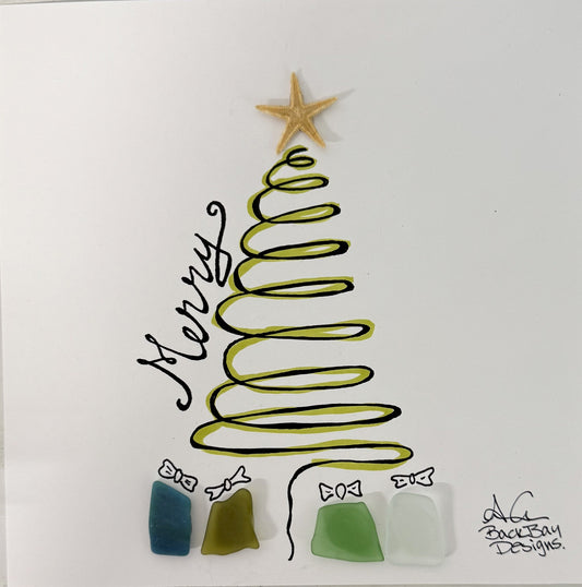 Merry Spiral Christmas Tree Sea Glass Art 8 in