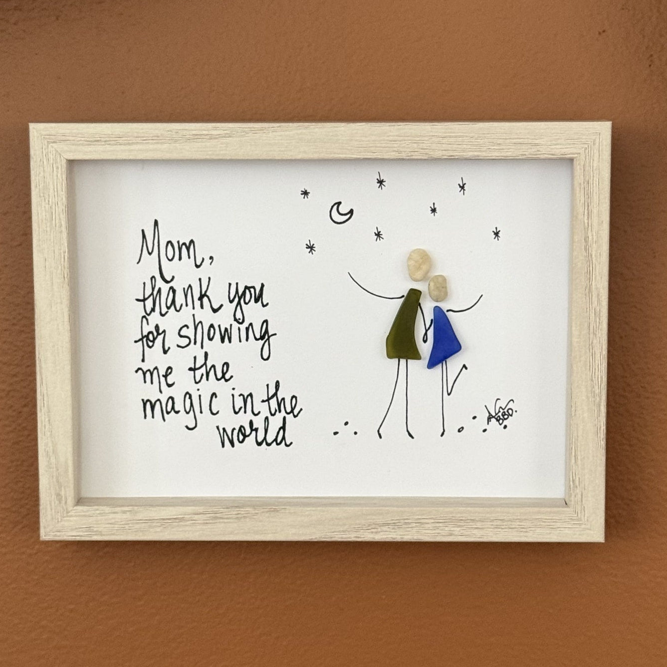 Mom Magic close up 5x7 SLIM whitewash frame hanging on accent wall horizontal  square 