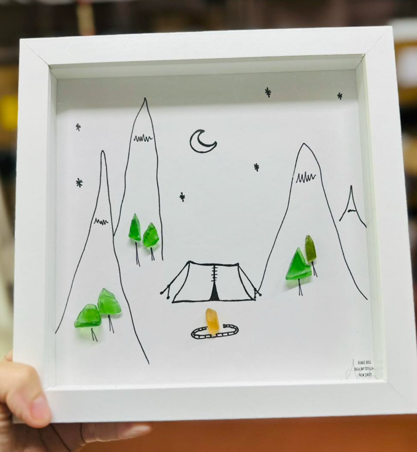 Mountain Camp 8x8 sea glass art 