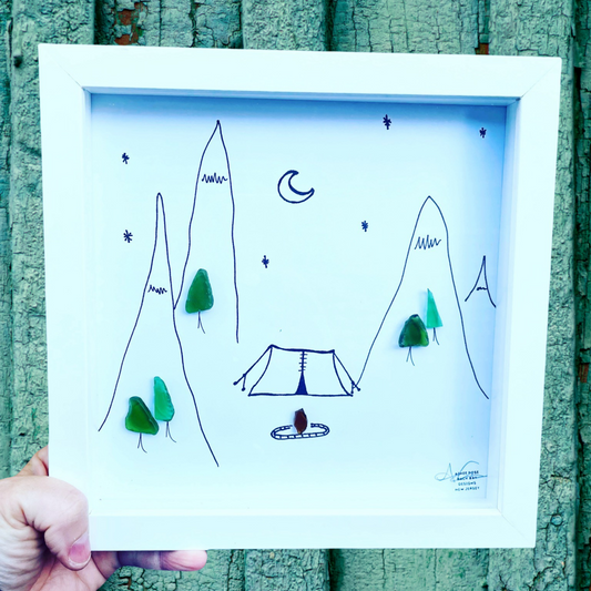 Camping Tent Mountains 8 inch sea glass art