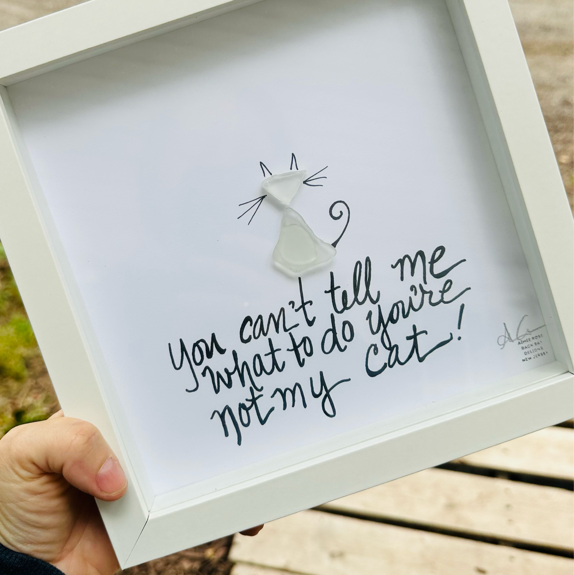 Not_my_cat_8_inch sea glass art 