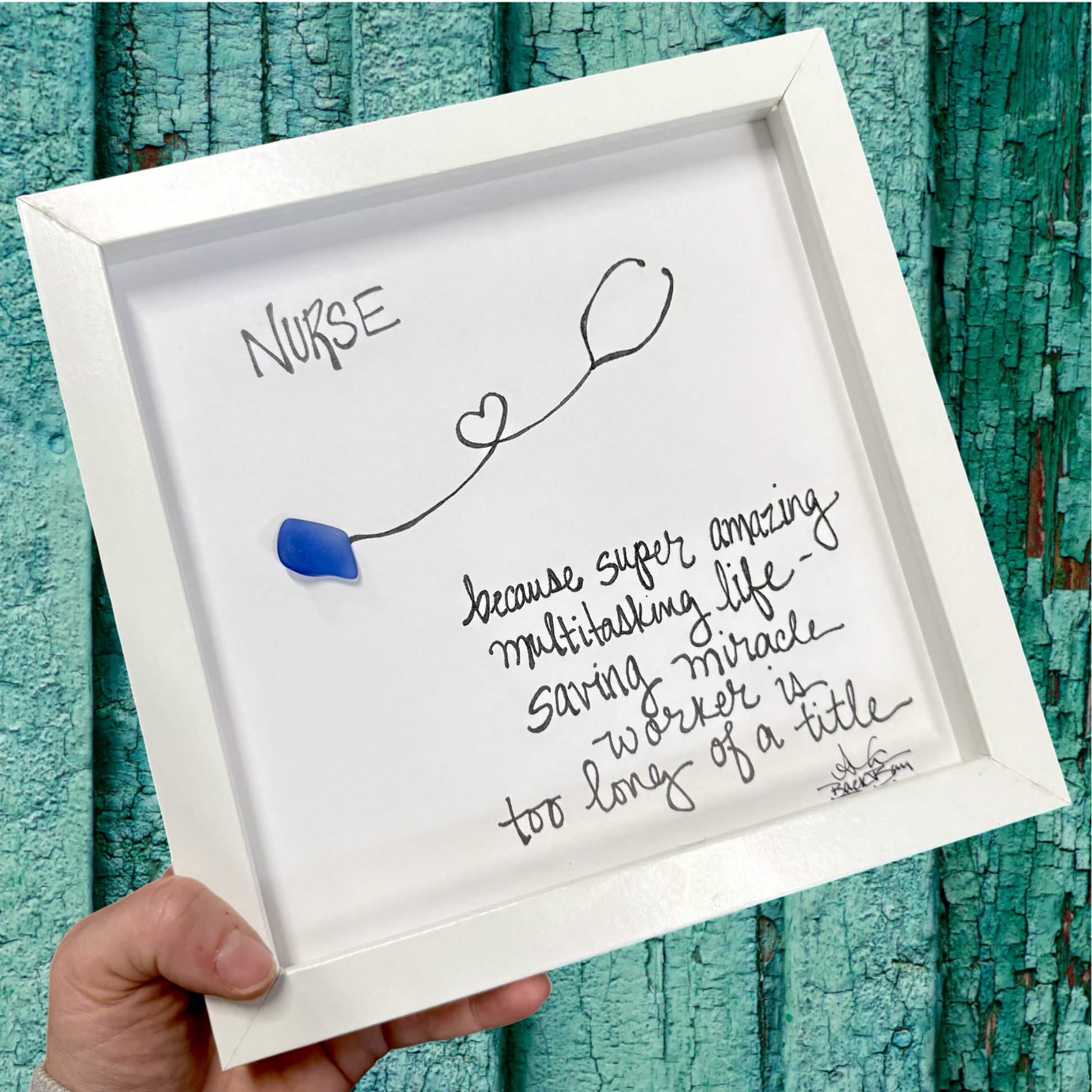 Nurse 8inch sea glass art 