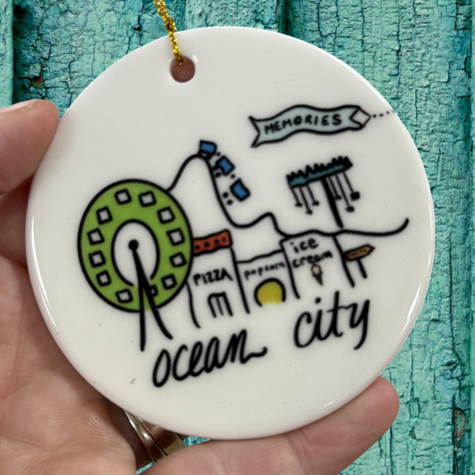 Ocean City Boardwalk memories Ornament 3 in ceramic