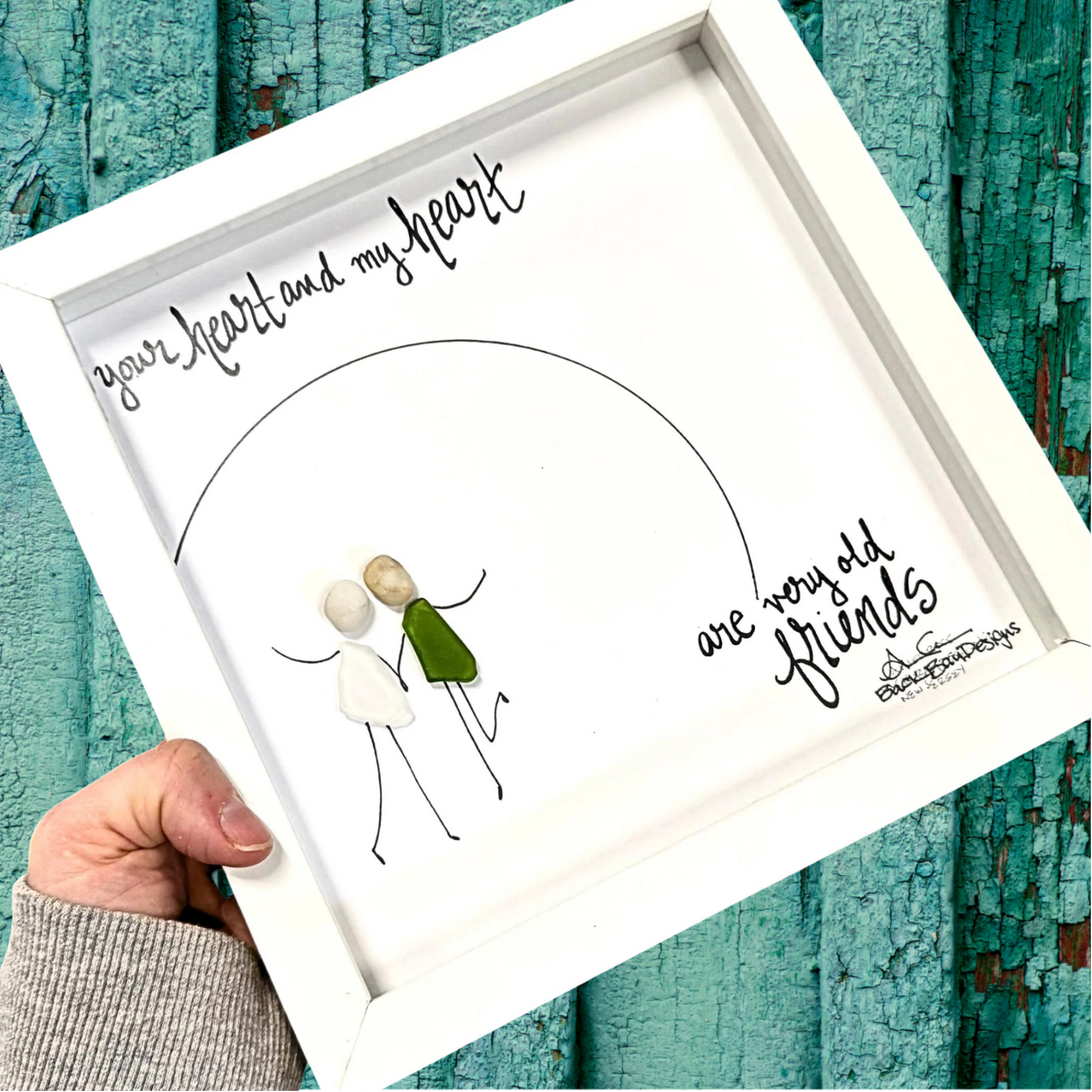 Old Friends sea glass art 8 inch by BBD