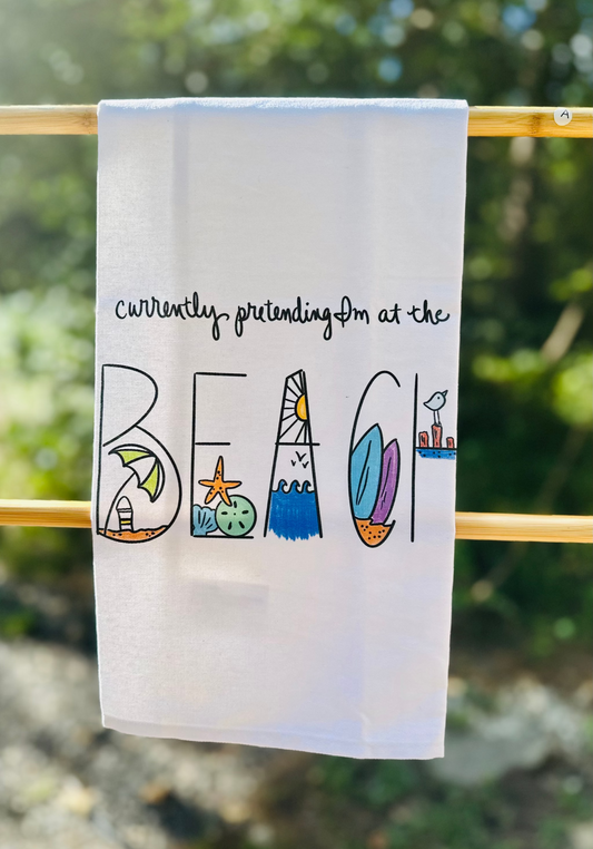 Pretending im at the beach tea towel 2