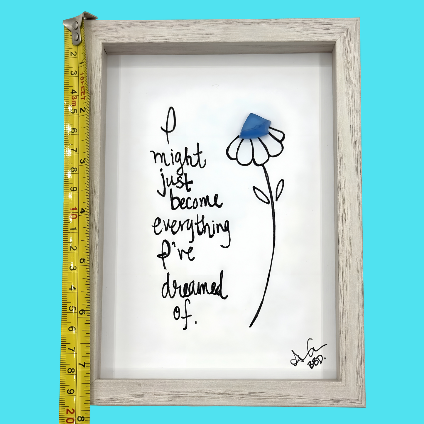 She turned cants into cans - SLIM Sea Glass Art,  5x7 Whitewash Framed