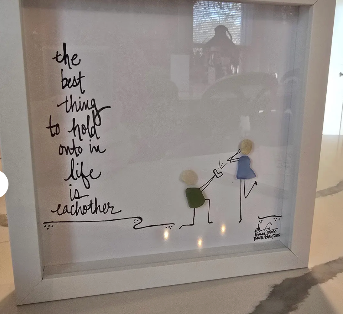 Engagement Hold Onto Each Other - Beach Proposal Sea Glass Art, Wedding Gift, 8x8 Framed