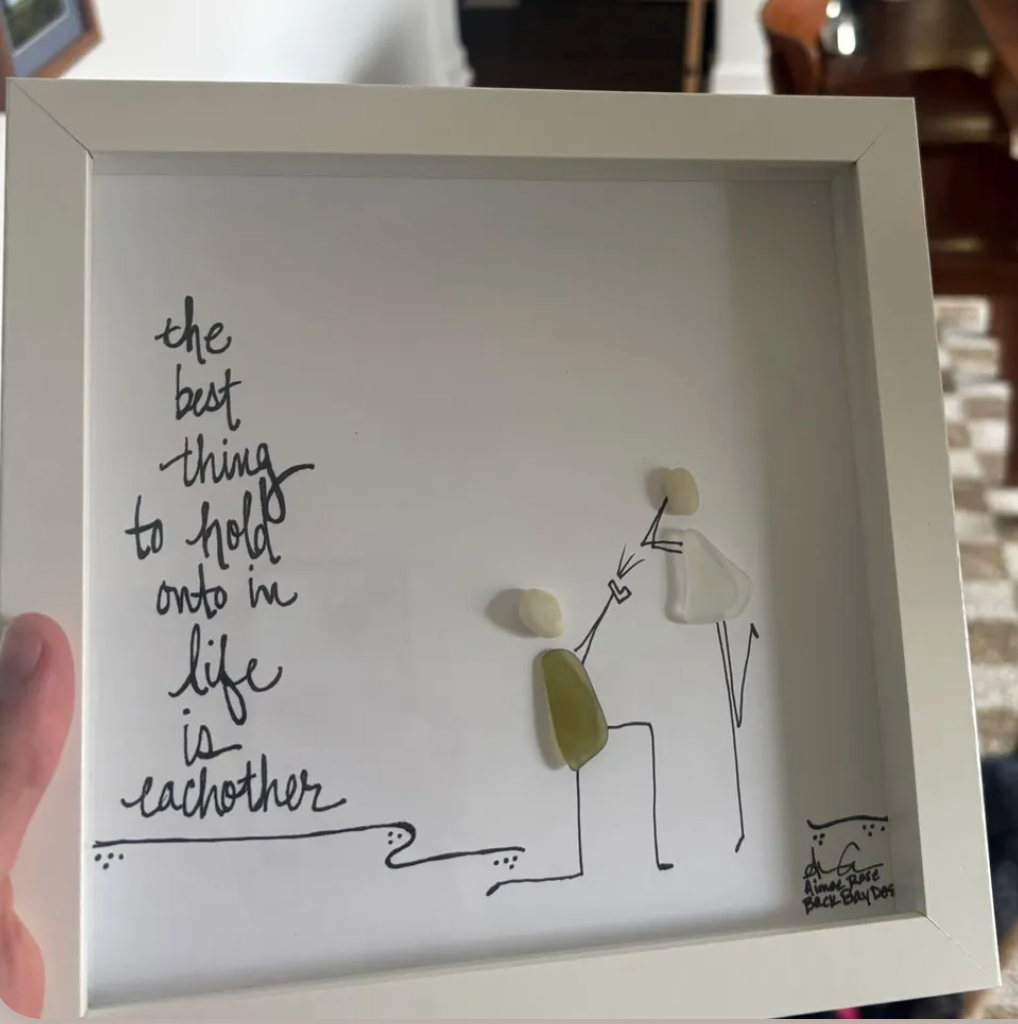 Engagement Hold Onto Each Other - Beach Proposal Sea Glass Art, Wedding Gift, 8x8 Framed
