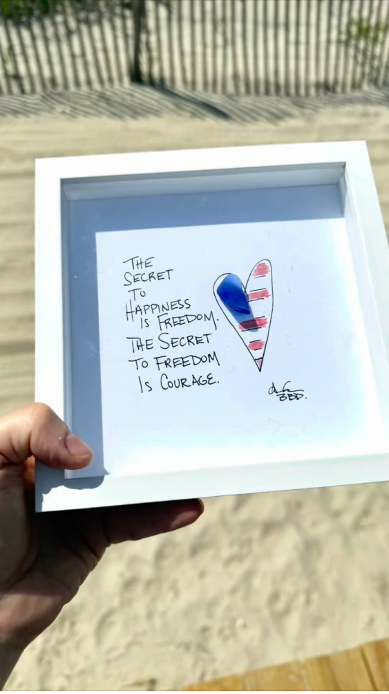 Secret to Happiness is Freedom MINI - Sea Glass Art - 6x6 Framed