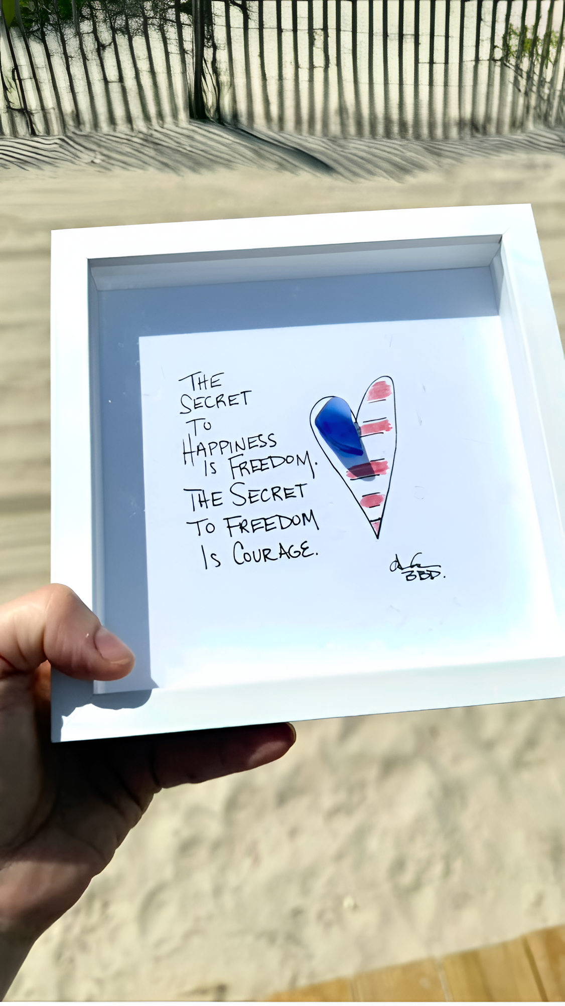 Secret to Happiness is Freedom MINI - Sea Glass Art - 6x6 Framed