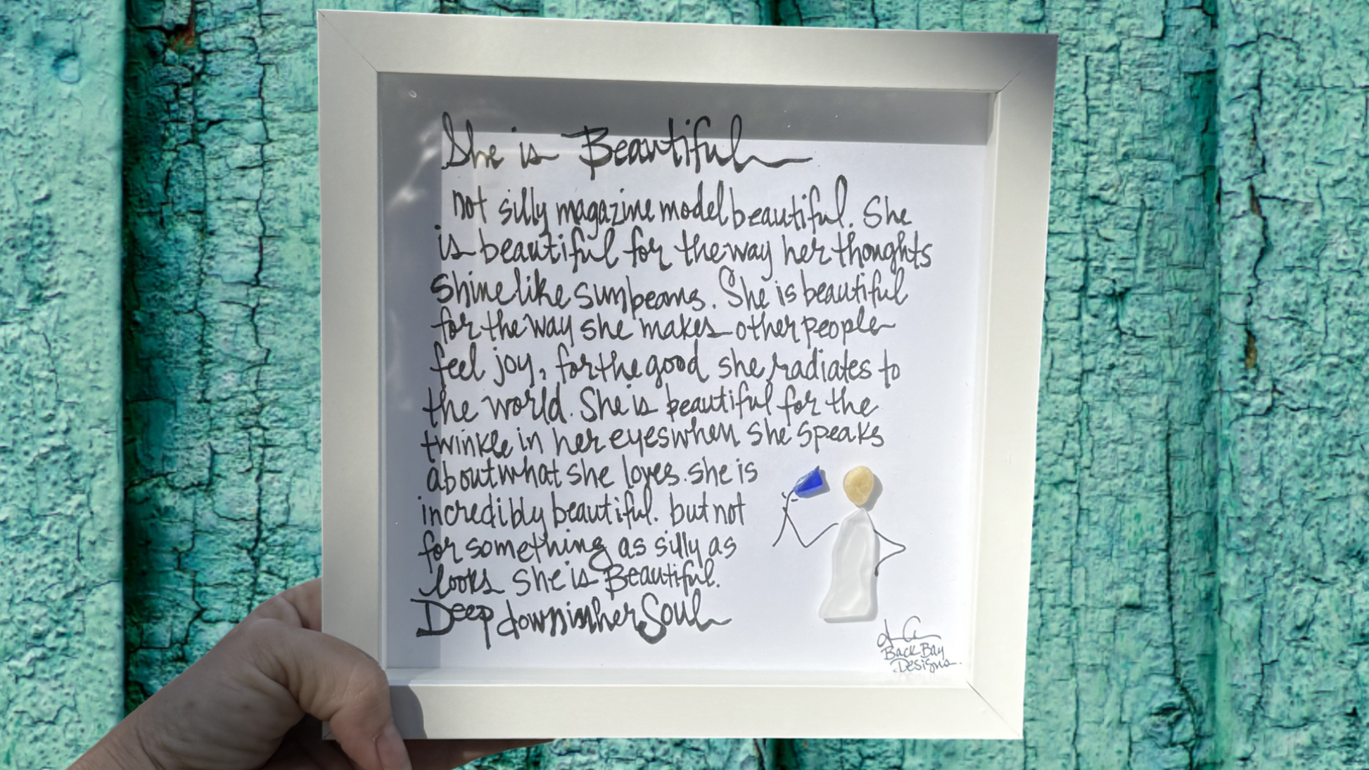 She is beautiful 8x8 sea glass art 