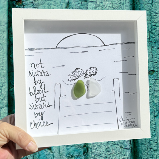 Sisters By Choice 8x8 inch framed sea glass art 