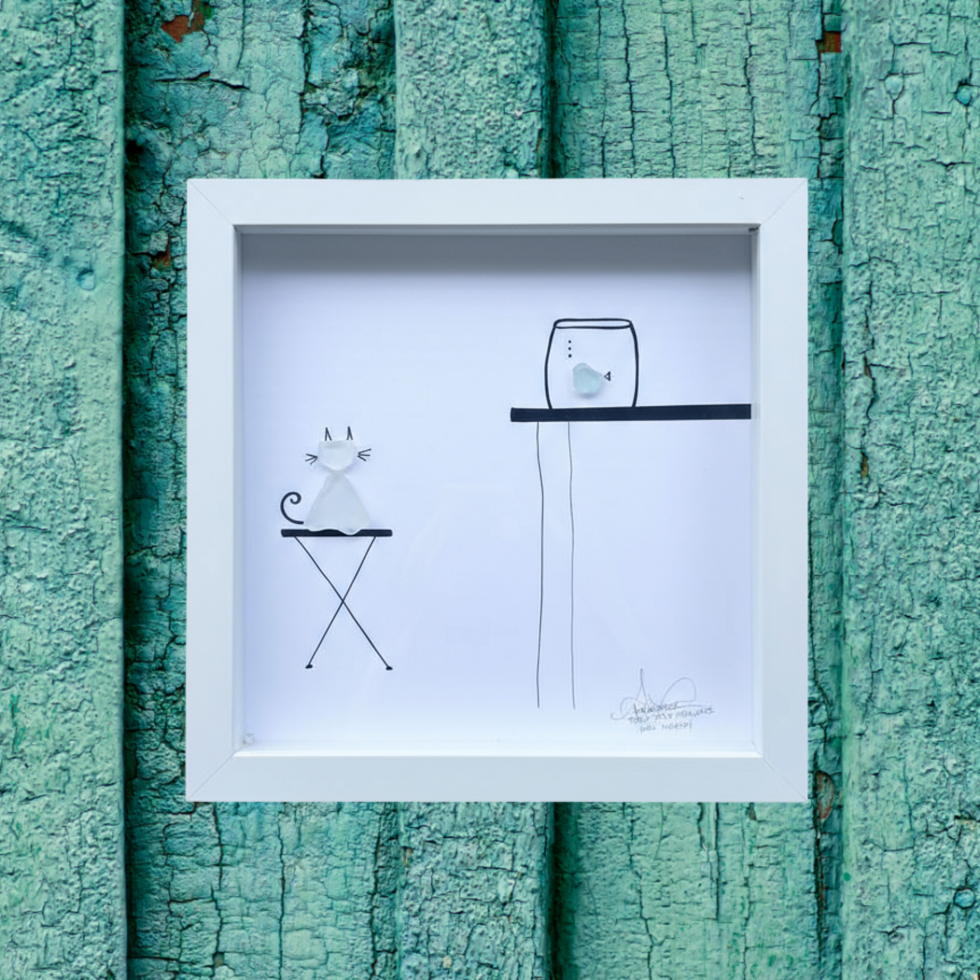Staring contest sea glass art 