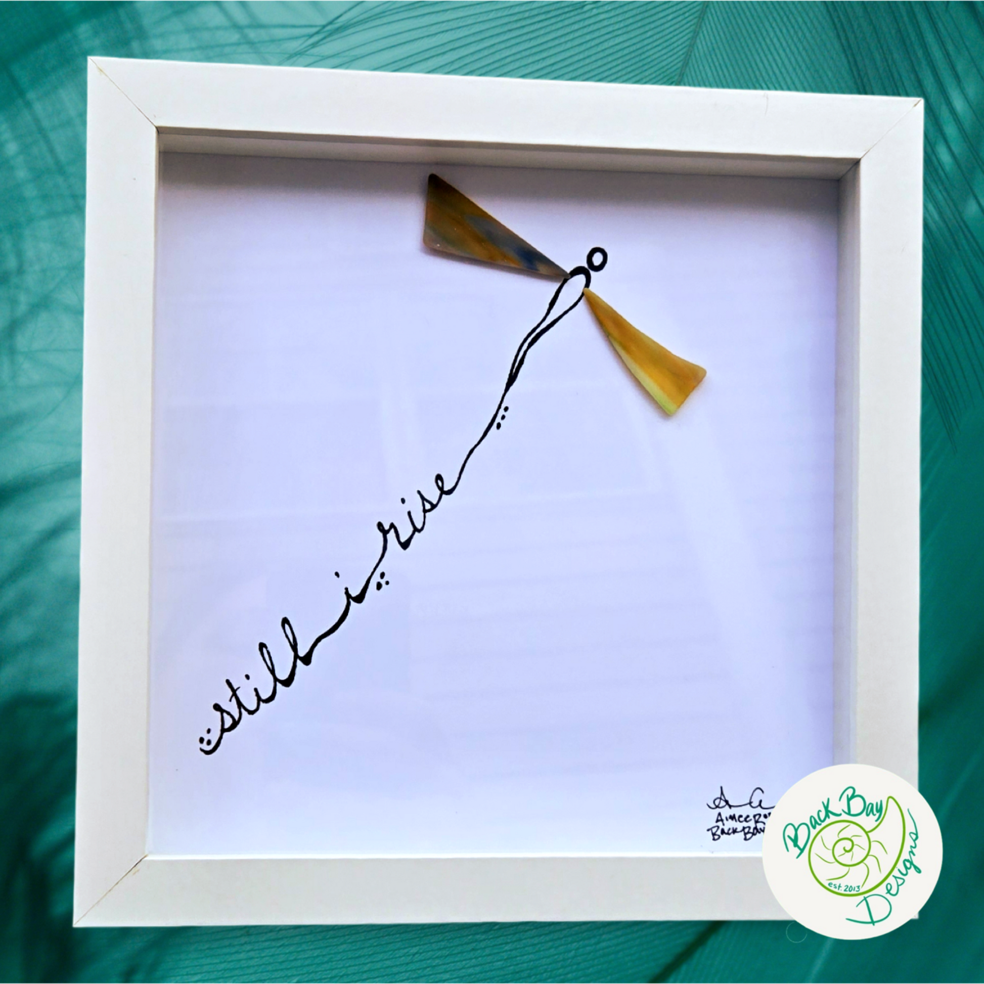 Still I rise Dragonfly Angelou Shell Wings Sea glass art 