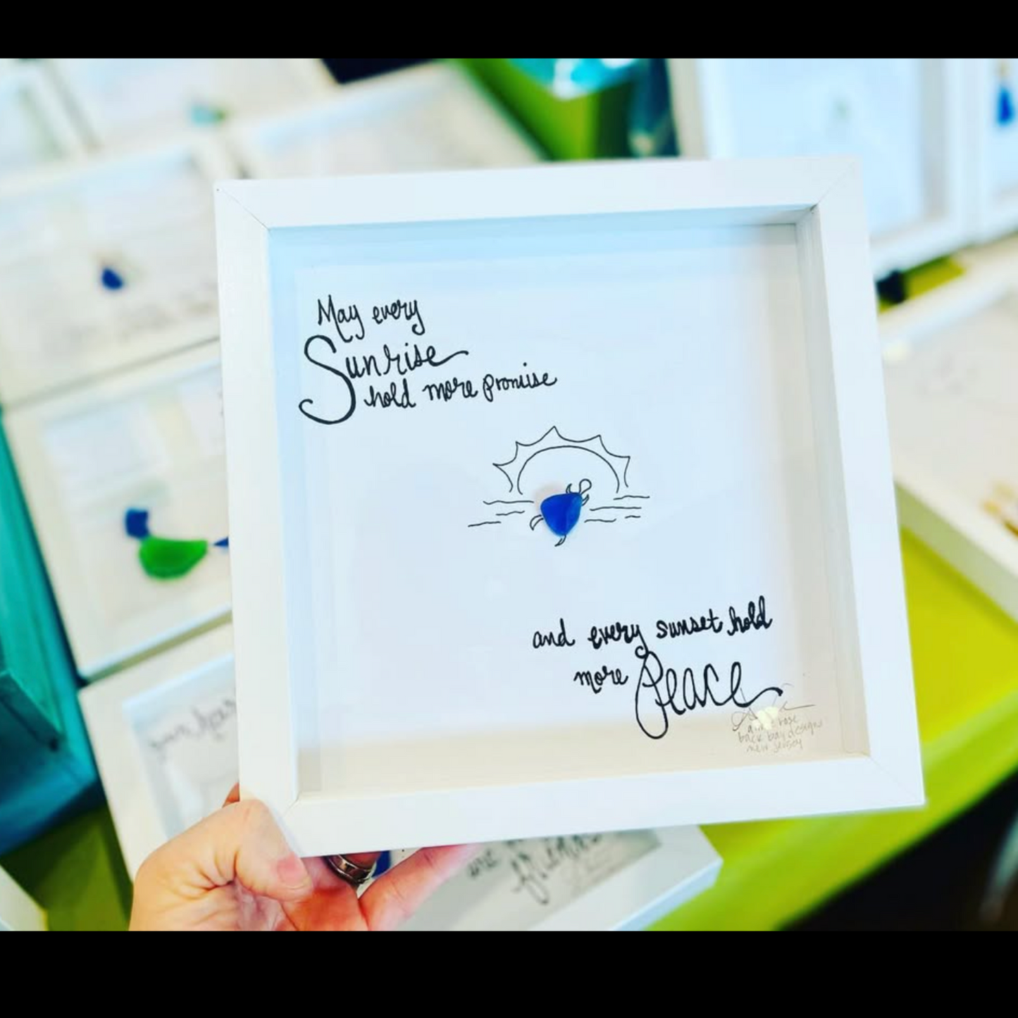 Sunrise Promise Peace Turtle 8x8 sea glass art 