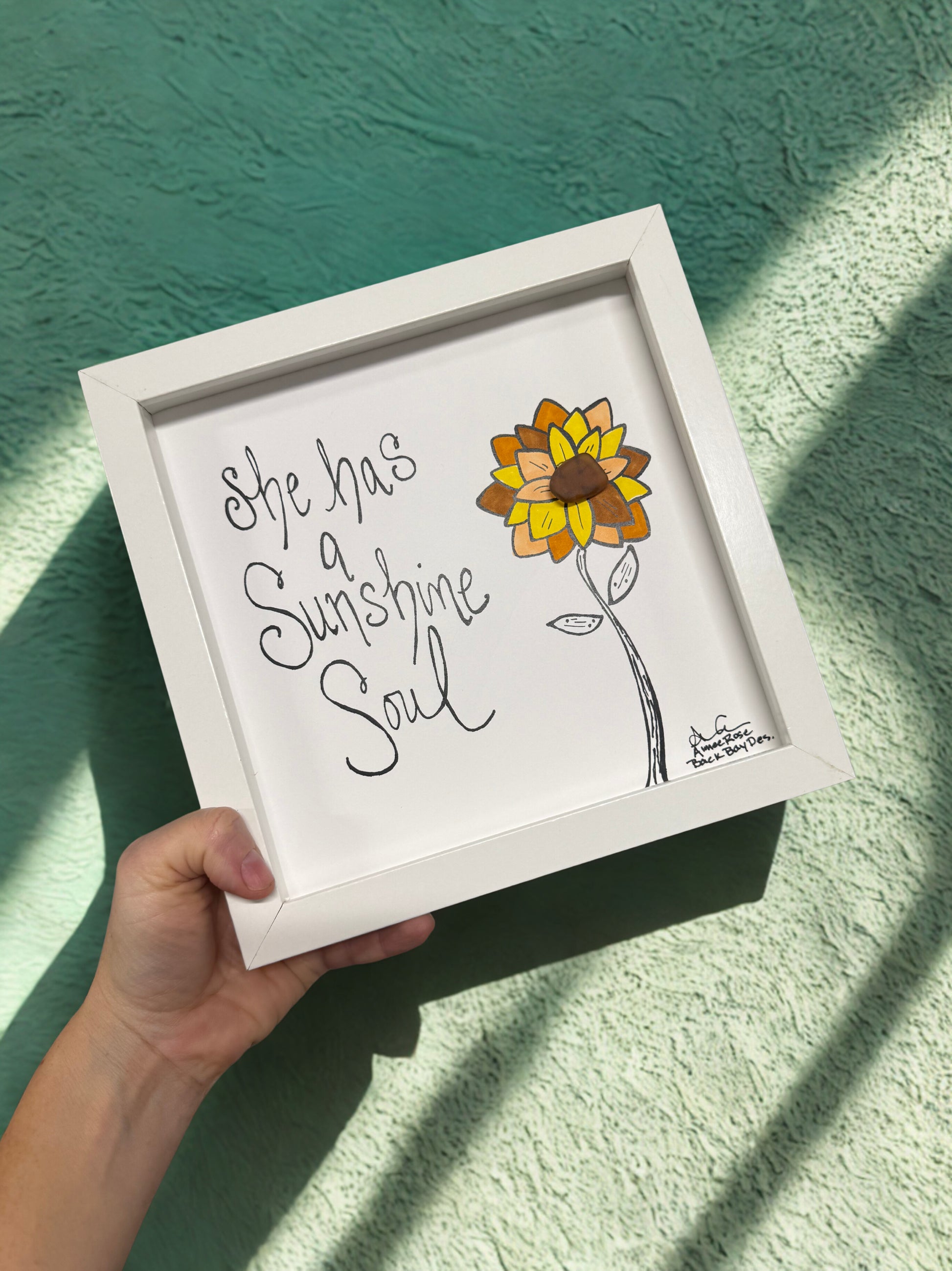 Sunshine Soul with color sunflower 8x8 sea glass art 