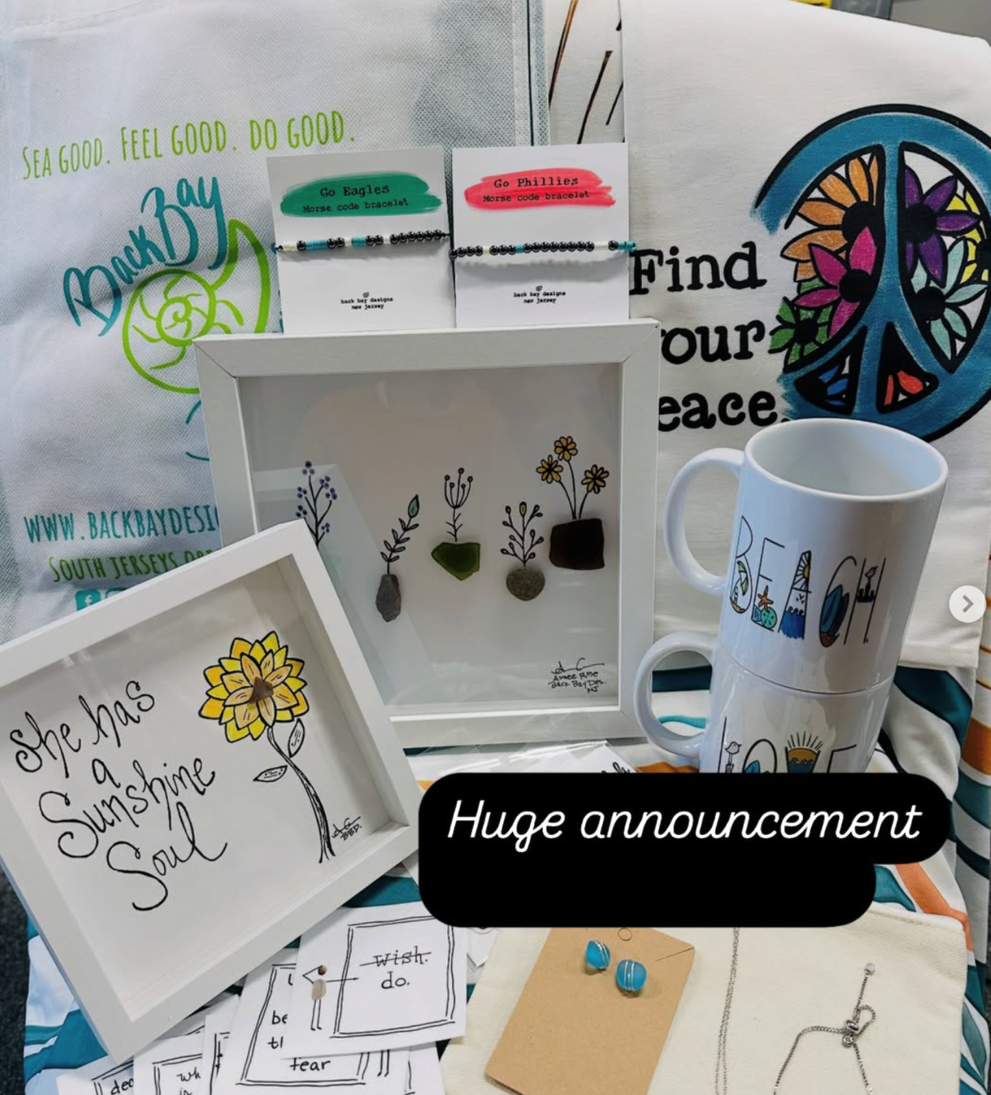 Sunshine soul MINI and 5 plants 8x8 sea glass art, find your peace tea towel 