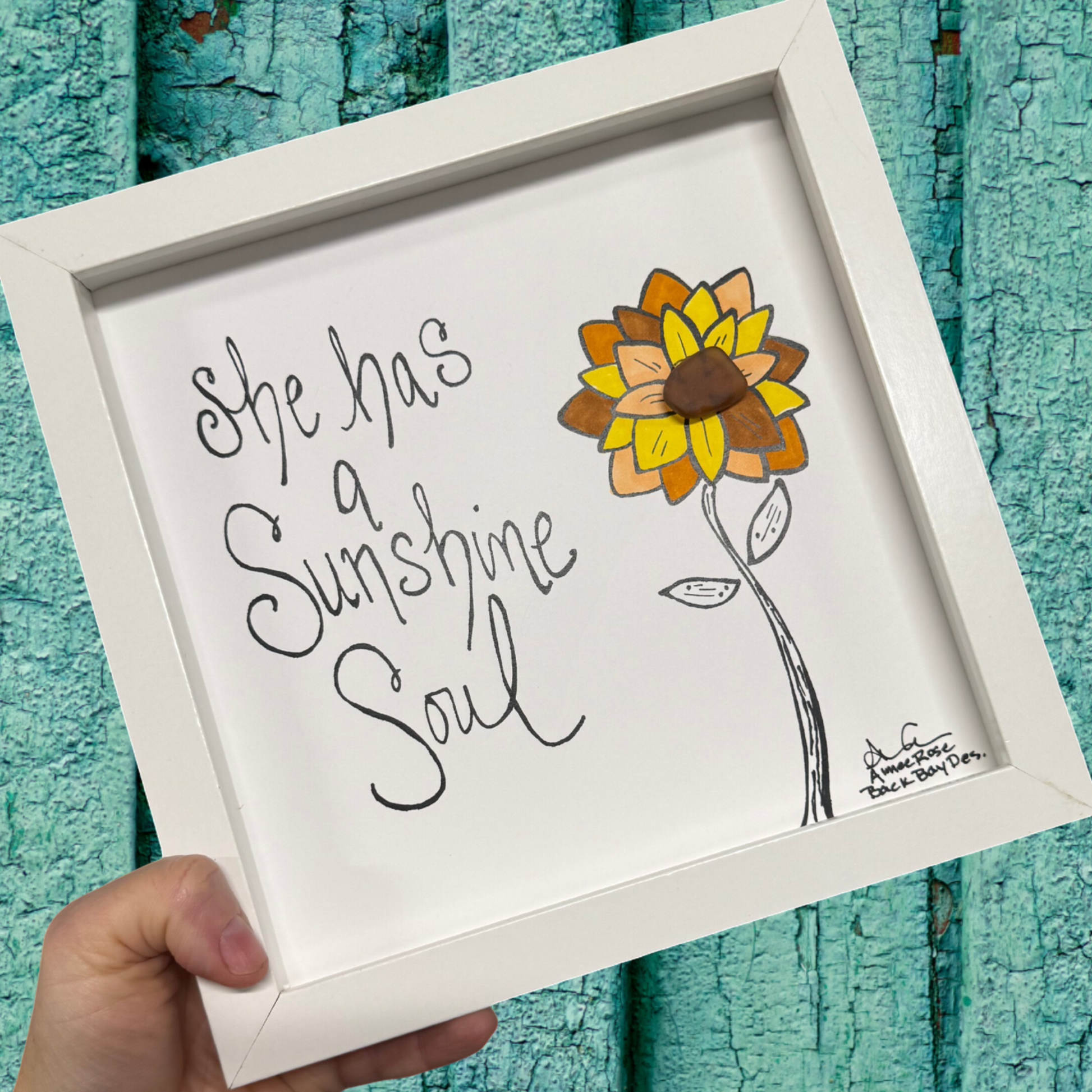 Sunshine soul sunflower with color in sea glass art 