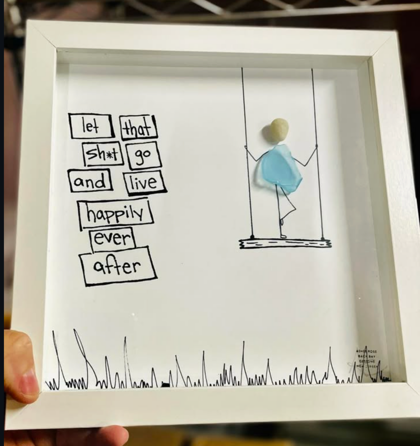 Swing happily ever after light blue 8x8 sea glass art