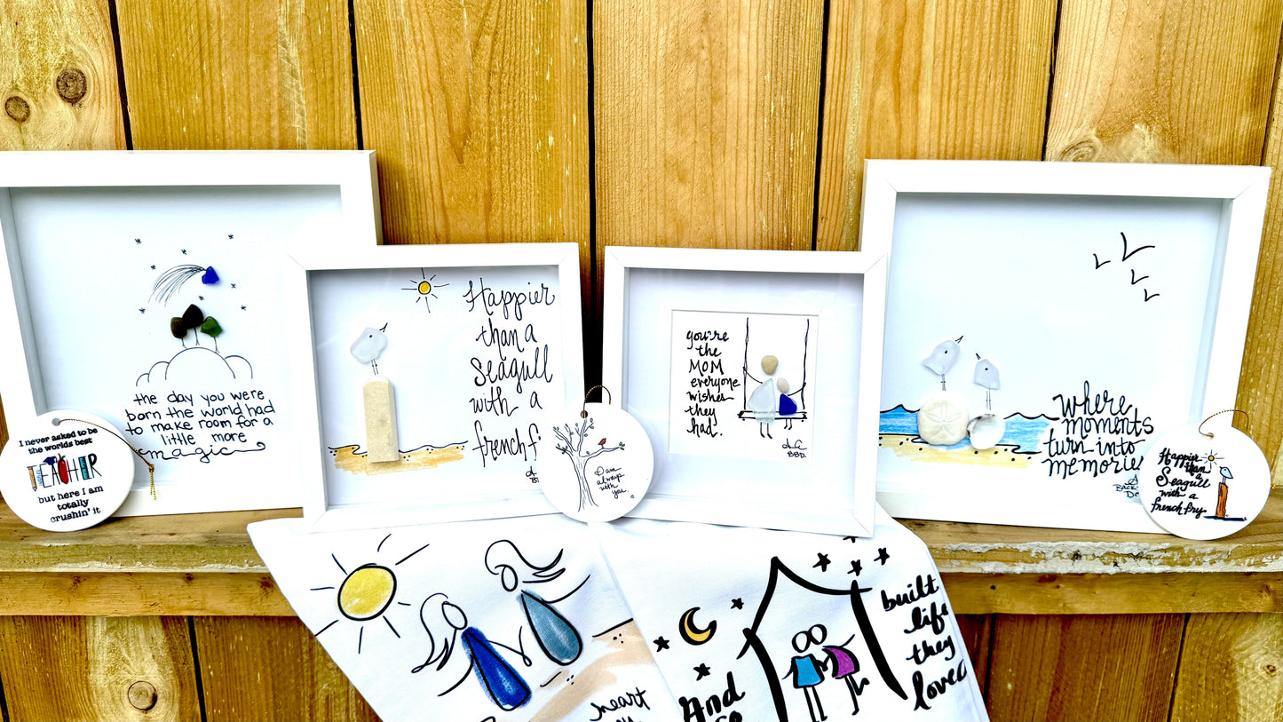 Brown Wood Close Up Banner Assorted Sea Glass Art TEA TOWEL 