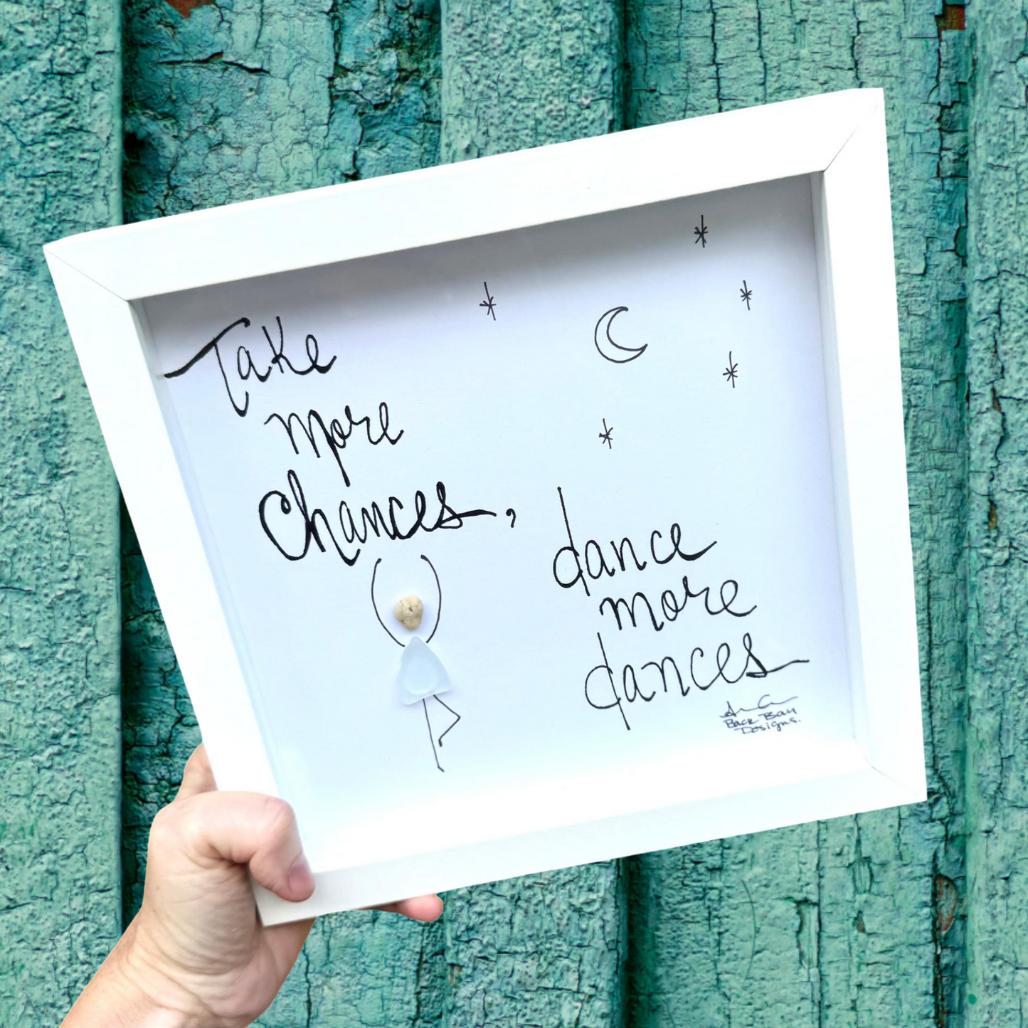 Take More Chances Dance 8 inch sea glass art 