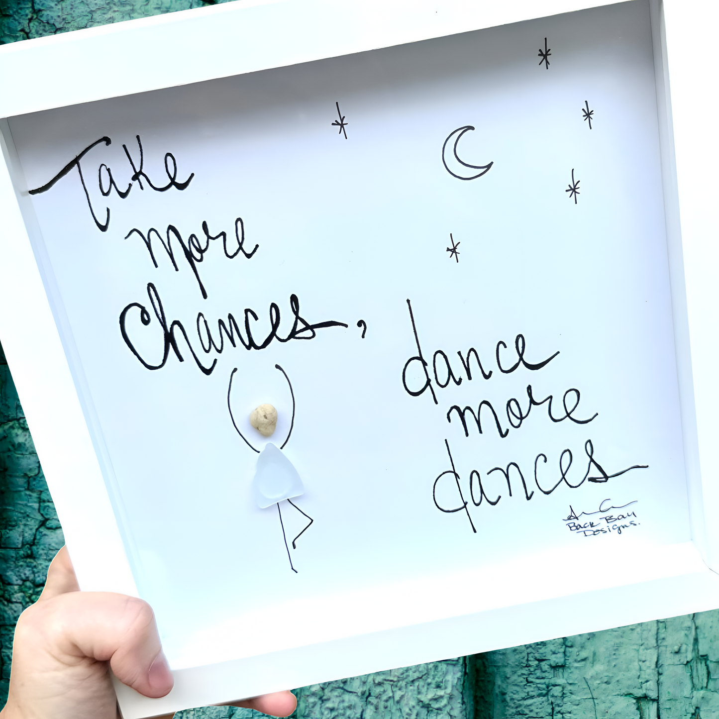 Take More Chances Dance More Dances - Sea Glass Art, Uplifting Encouragement Gift, 8x8 framed