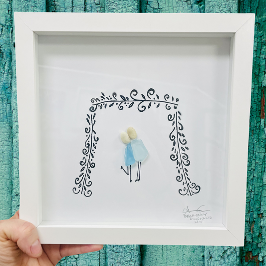 The kiss couple kissing under trellis chuppah 8 in sea glass art 