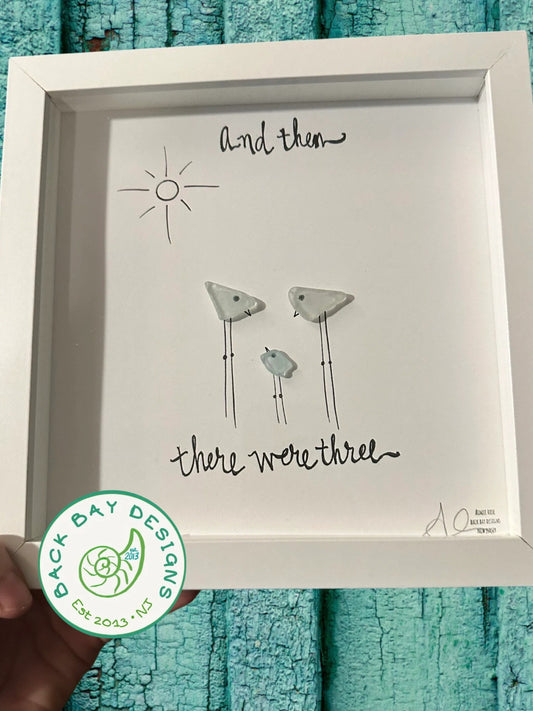 And Then There Were 3 - New Baby First Baby Sea Glass Art - Original Design by BBD