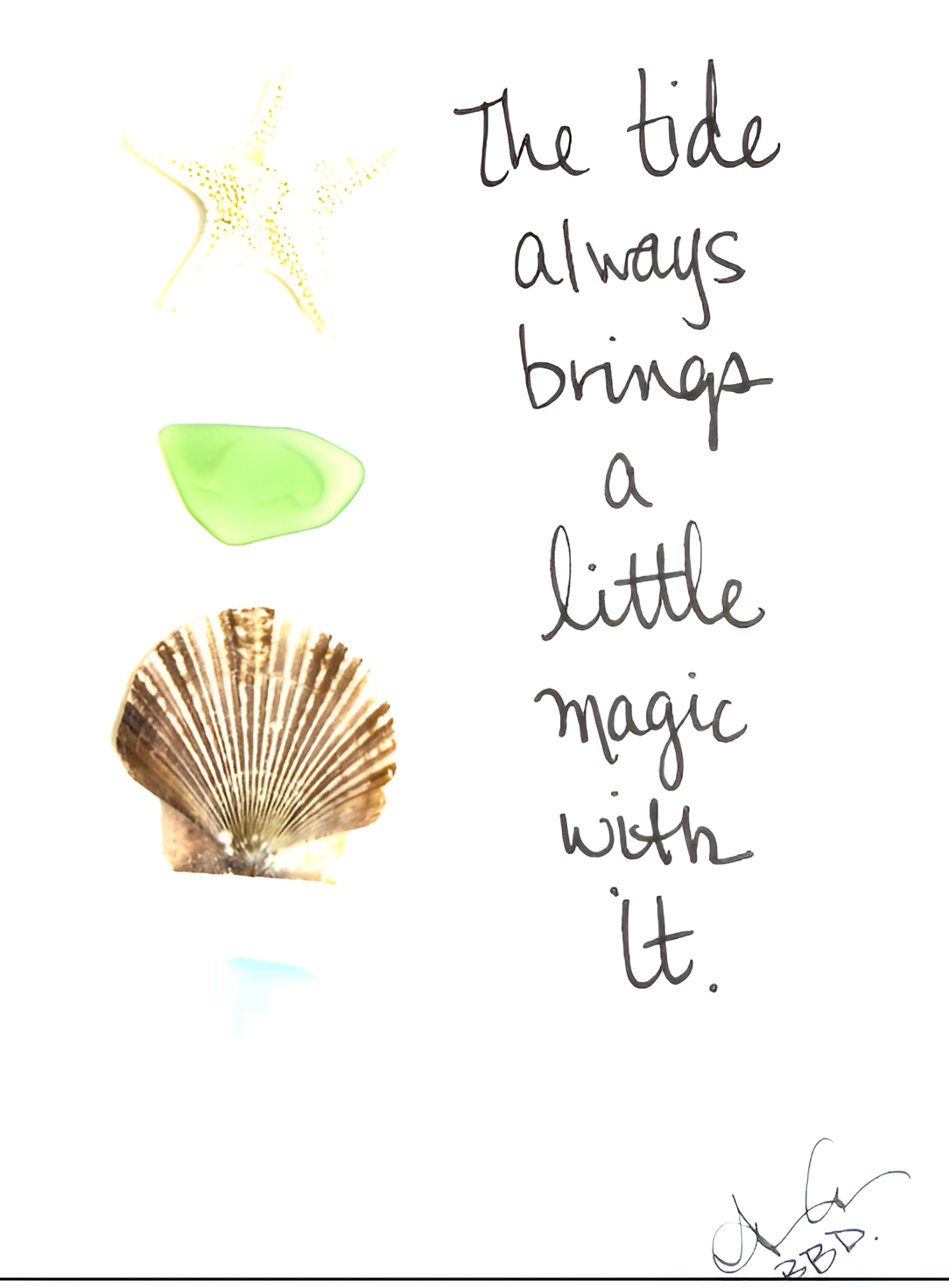 Tide Brings Magic  - SLIM Sea Glass Art,  5x7 Whitewash Frame