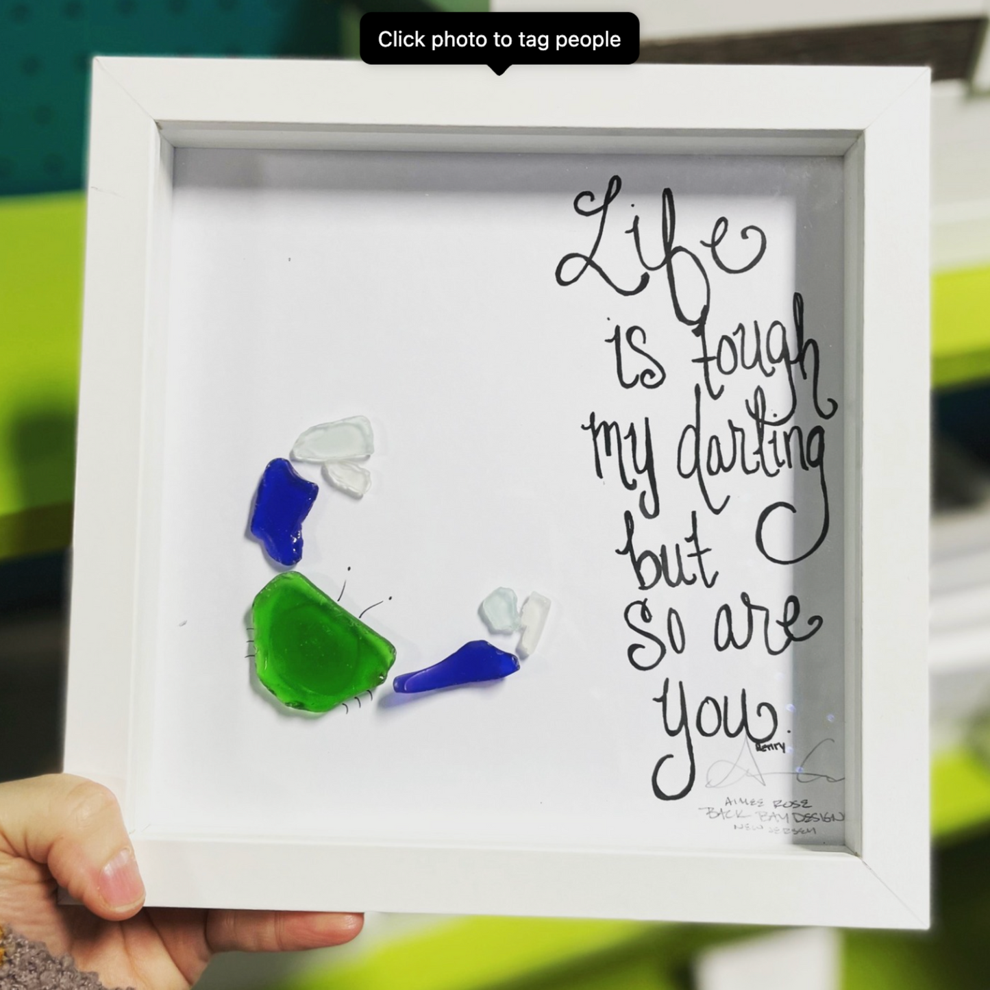 Tough Crab Bright 8x8 sea glass art 