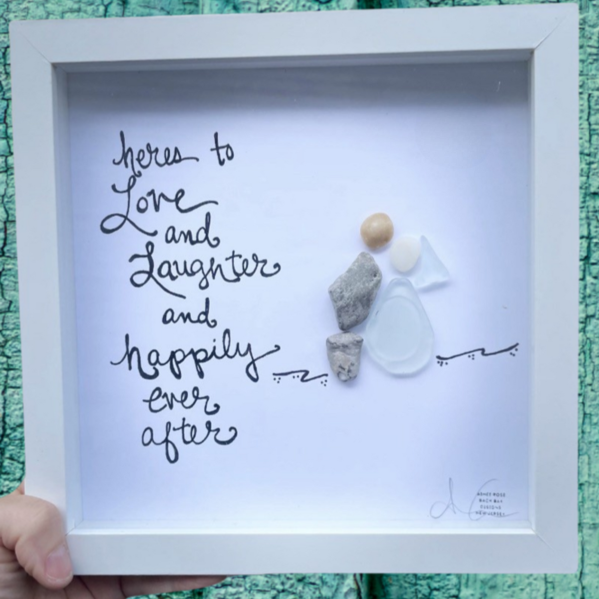 Wedding Laughter Happily Ever After (Custom Optional) - Sea Glass Art, 8x8 framed