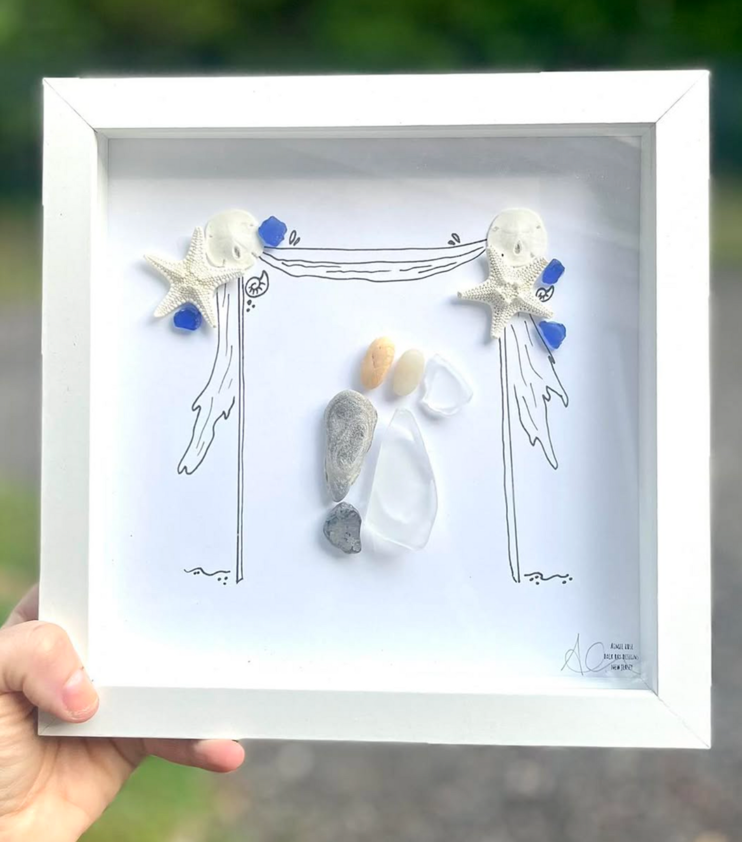 Wedding Seashell Altar 8x8 sea glass art outside 