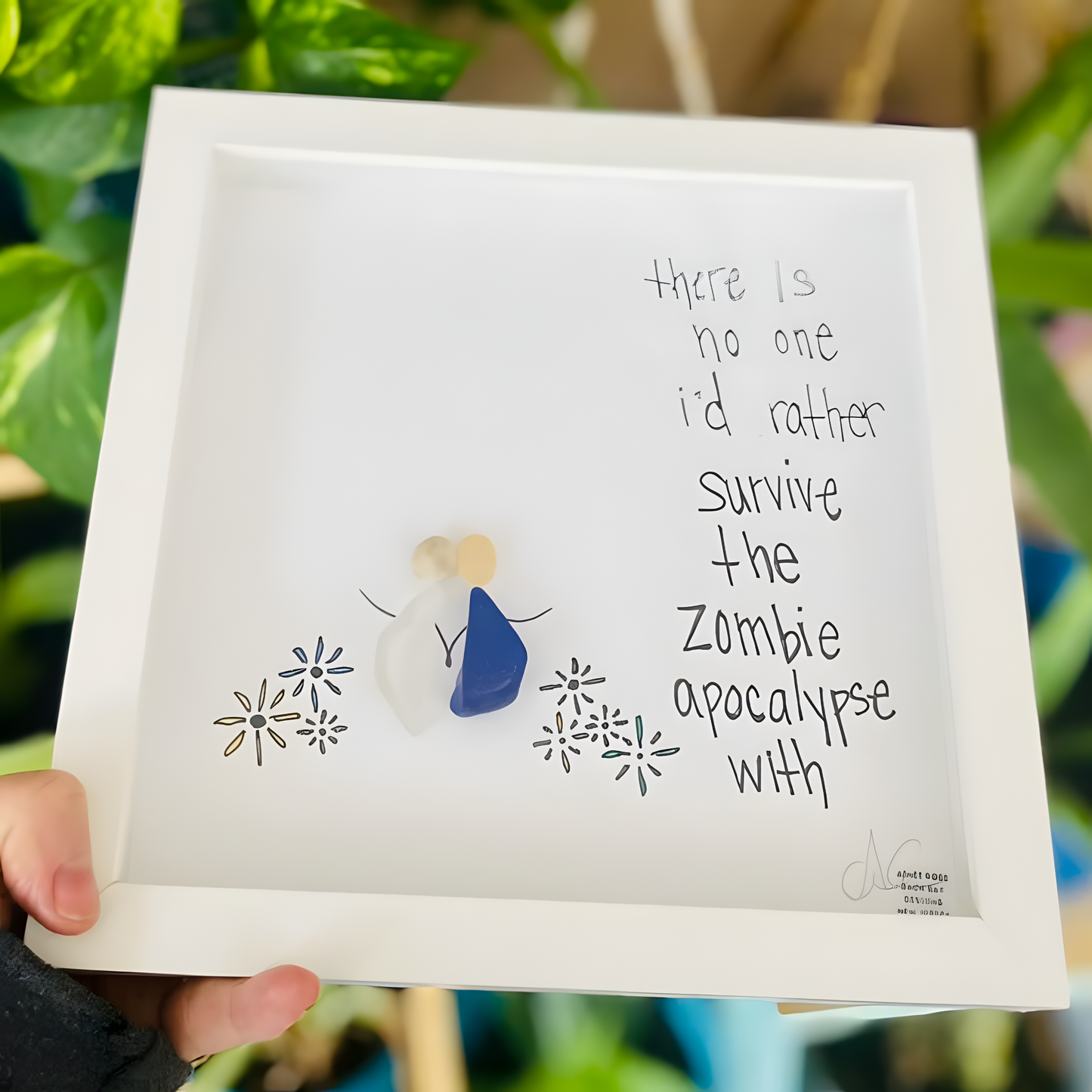 Zombie Apocalypse - Funny Sea Glass Art, Romantic Gift, BFF Present, Christmas Decor, 8x8 framed