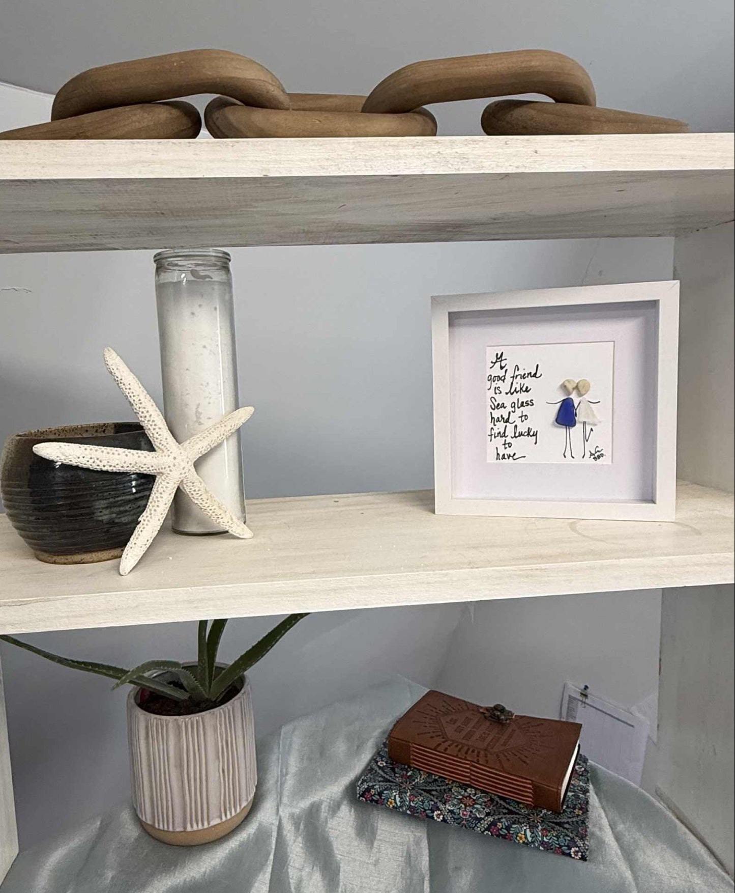 a good friend is like sea glass art 6in MINI with arms and legs on 3 tier shelf 