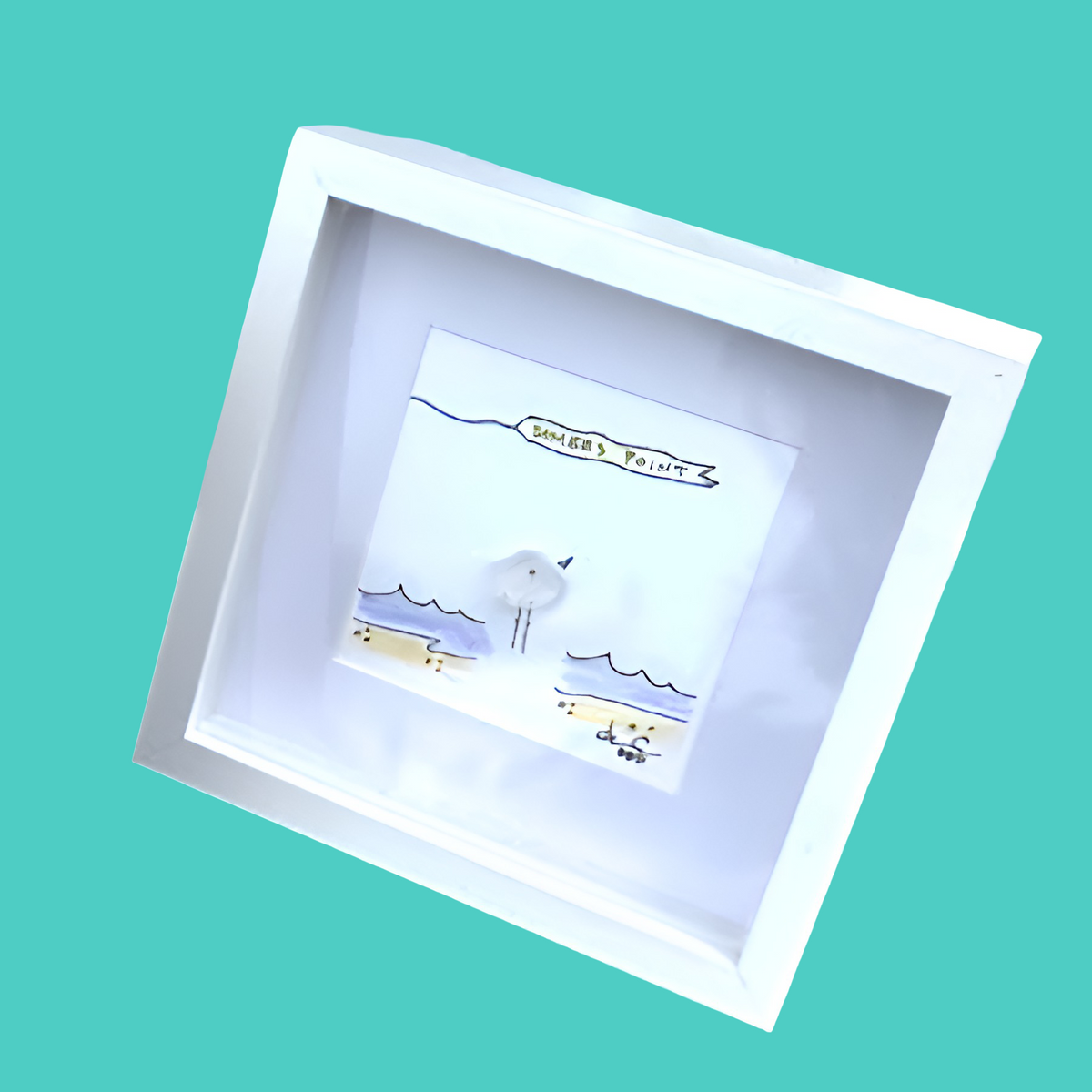 Airplane Sky Banner MINI - Sea Glass Art - 6x6 framed