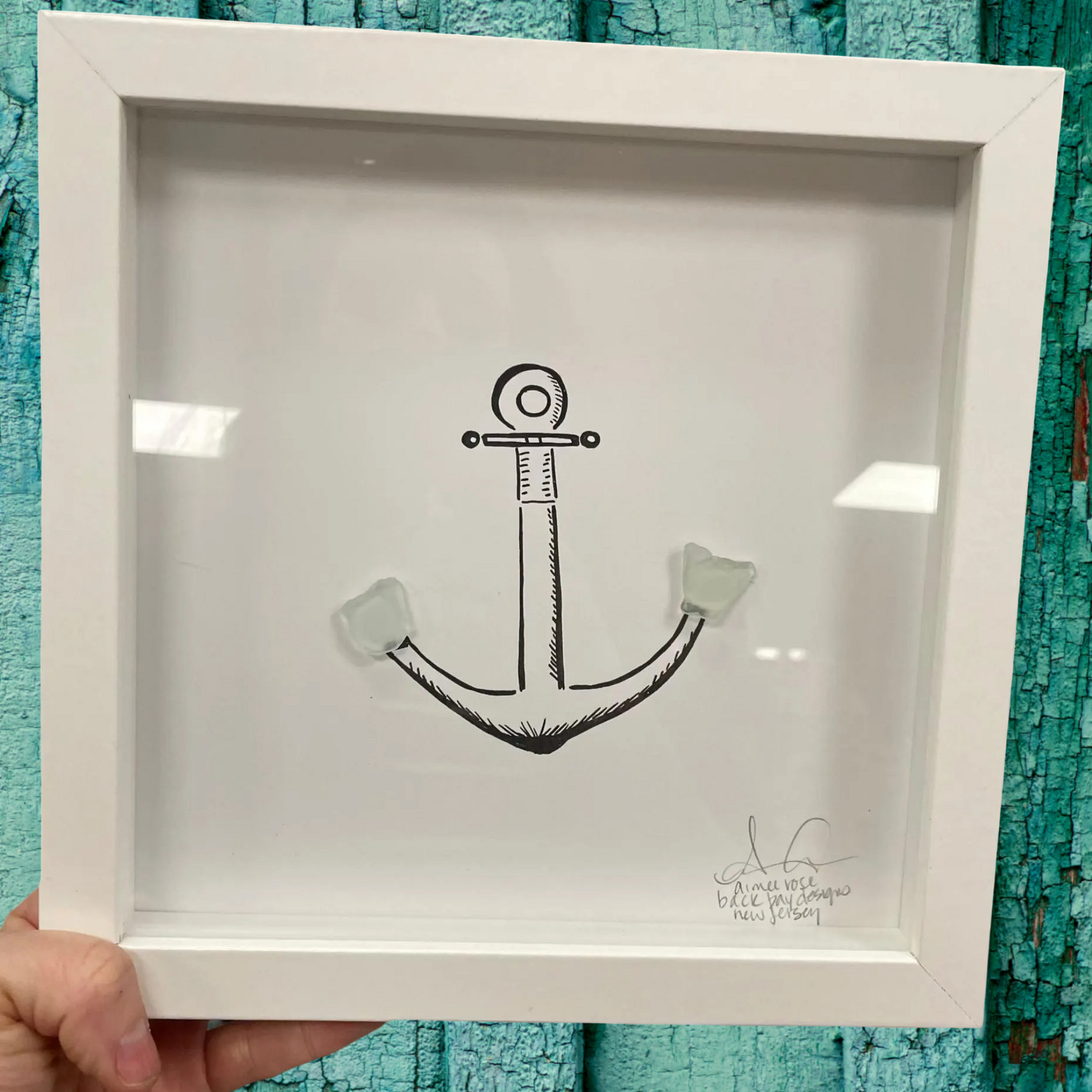 anchor white 8inch sea glass art 3 