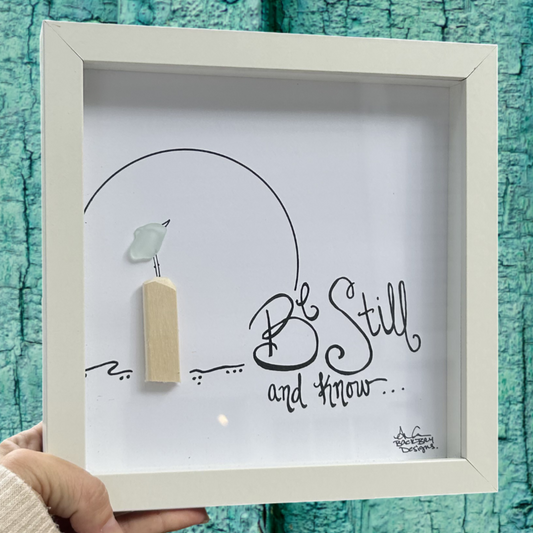 Be Still and Know 8x8 inch sea glass art 