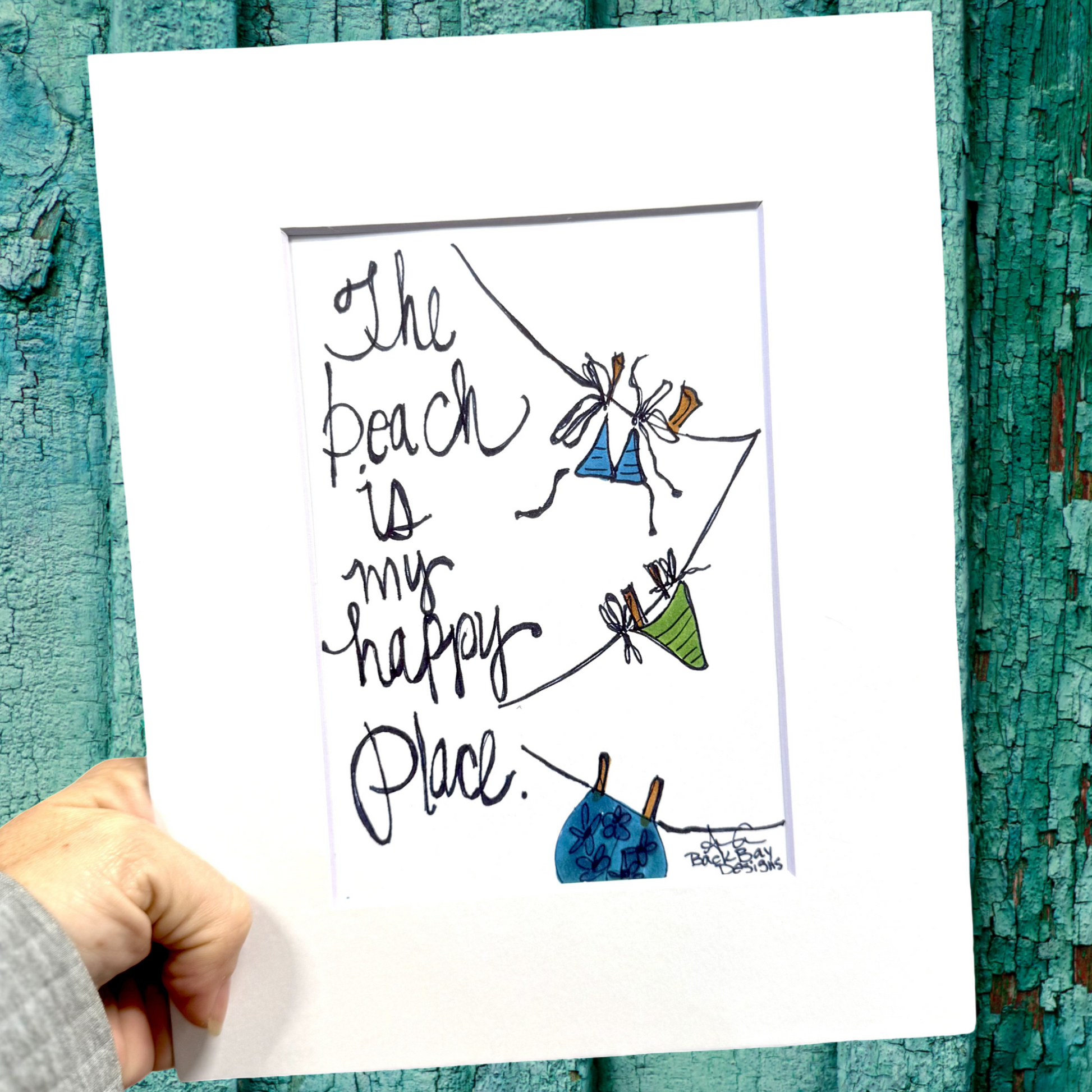 beach is my happy place bikini on clothes line 8x10 matted print back bay designs 