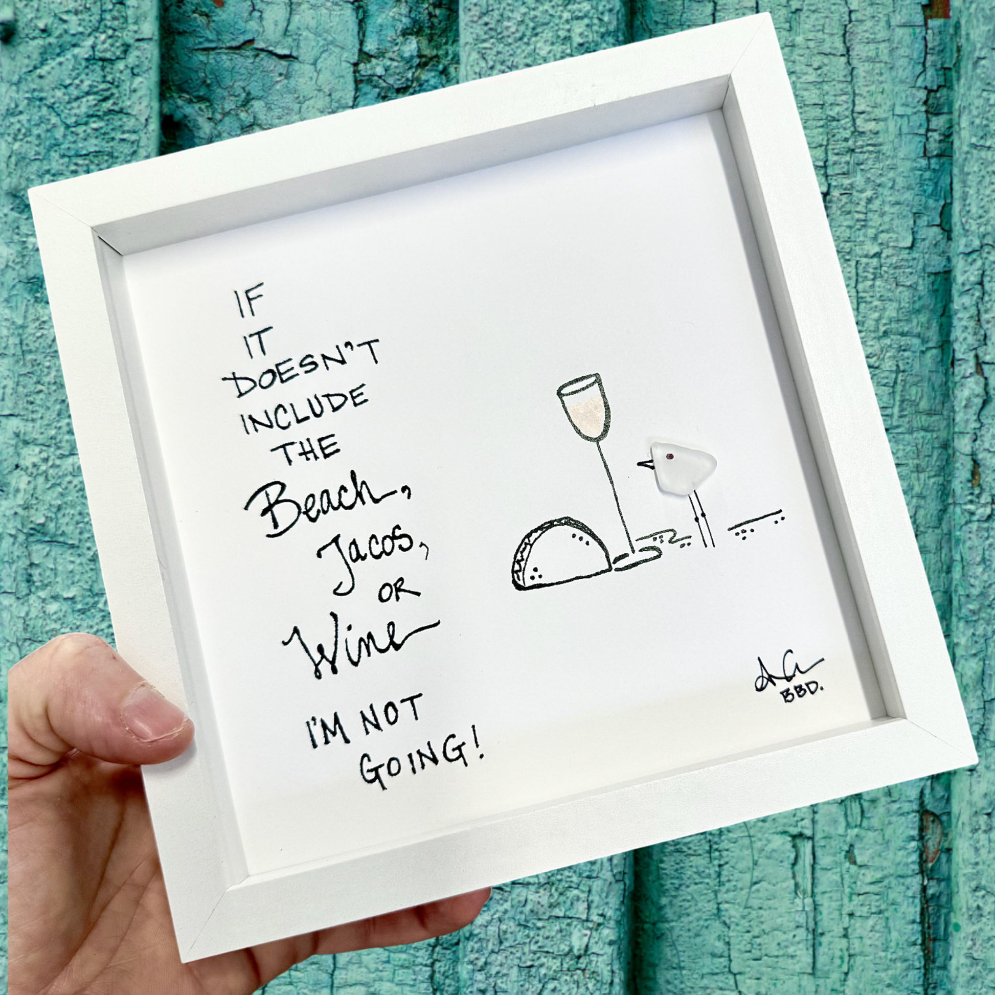 beach wine tacos MINI 6in sea glass art 