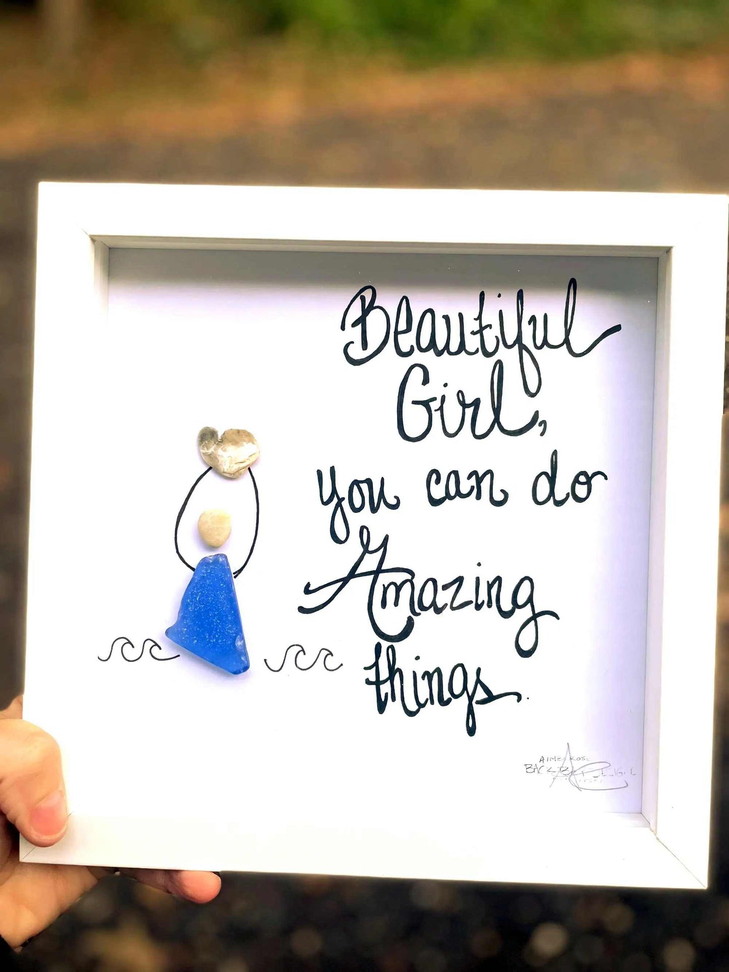 Beautiful Girl - Inspirational Birthday and Graduation Gift - Sea Glass Art, 8x8 Framed