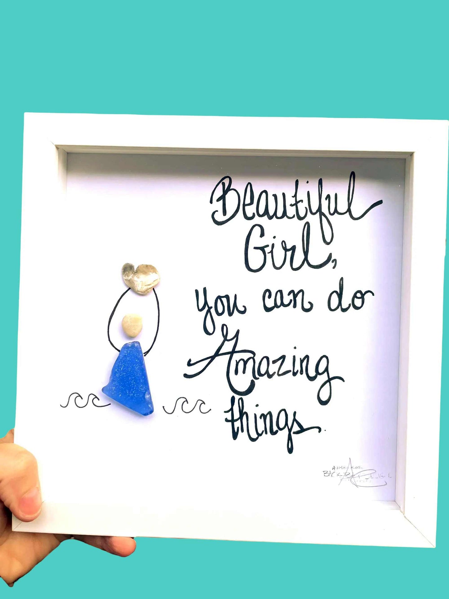 Beautiful Girl - Inspirational Birthday and Graduation Gift - Sea Glass Art, 8x8 Framed