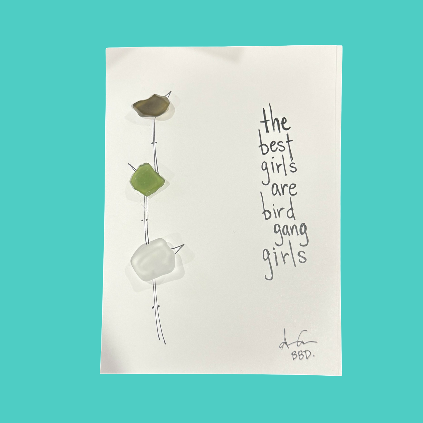 Best Girls are Bird Gang Girls, Eagles Football - SLIM Sea Glass Art,  5x7 Whitewash Frame