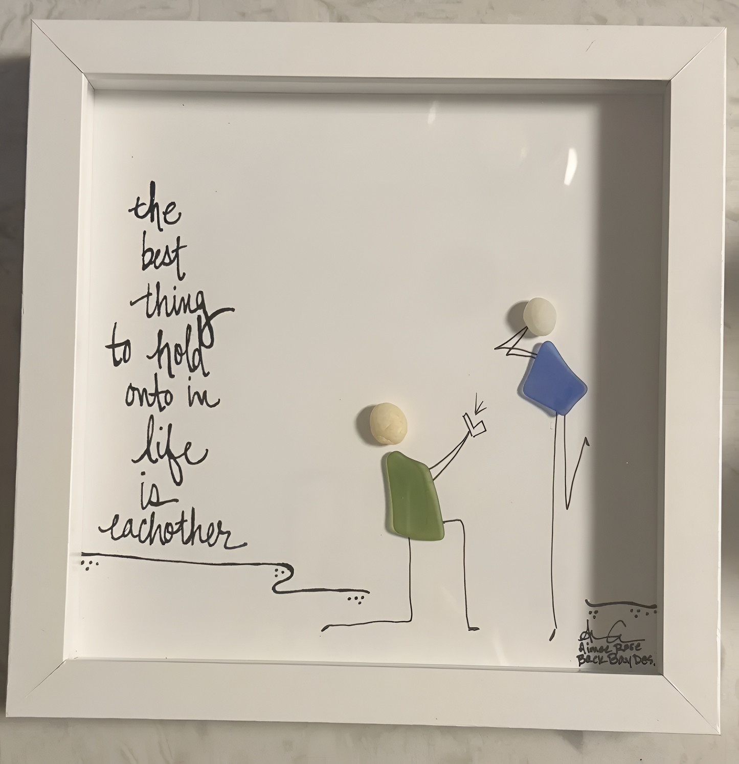 Engagement Hold Onto Each Other - Beach Proposal Sea Glass Art, Wedding Gift, 8x8 Framed