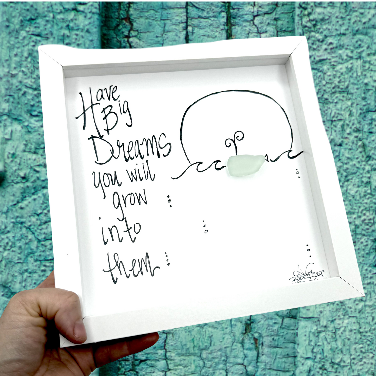 Big Dreams Whale - Sea Glass Art, Graduation Gift, Inspirational Nautical Decor, 8x8 Framed