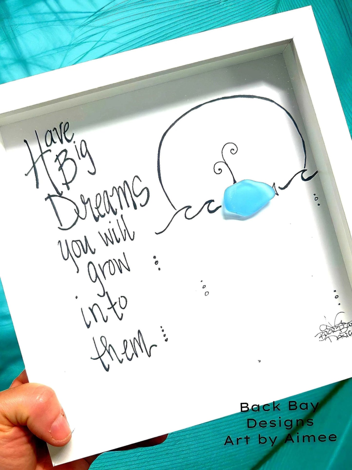 Big Dreams Whale - Sea Glass Art, Graduation Gift, Inspirational Nautical Decor, 8x8 Framed