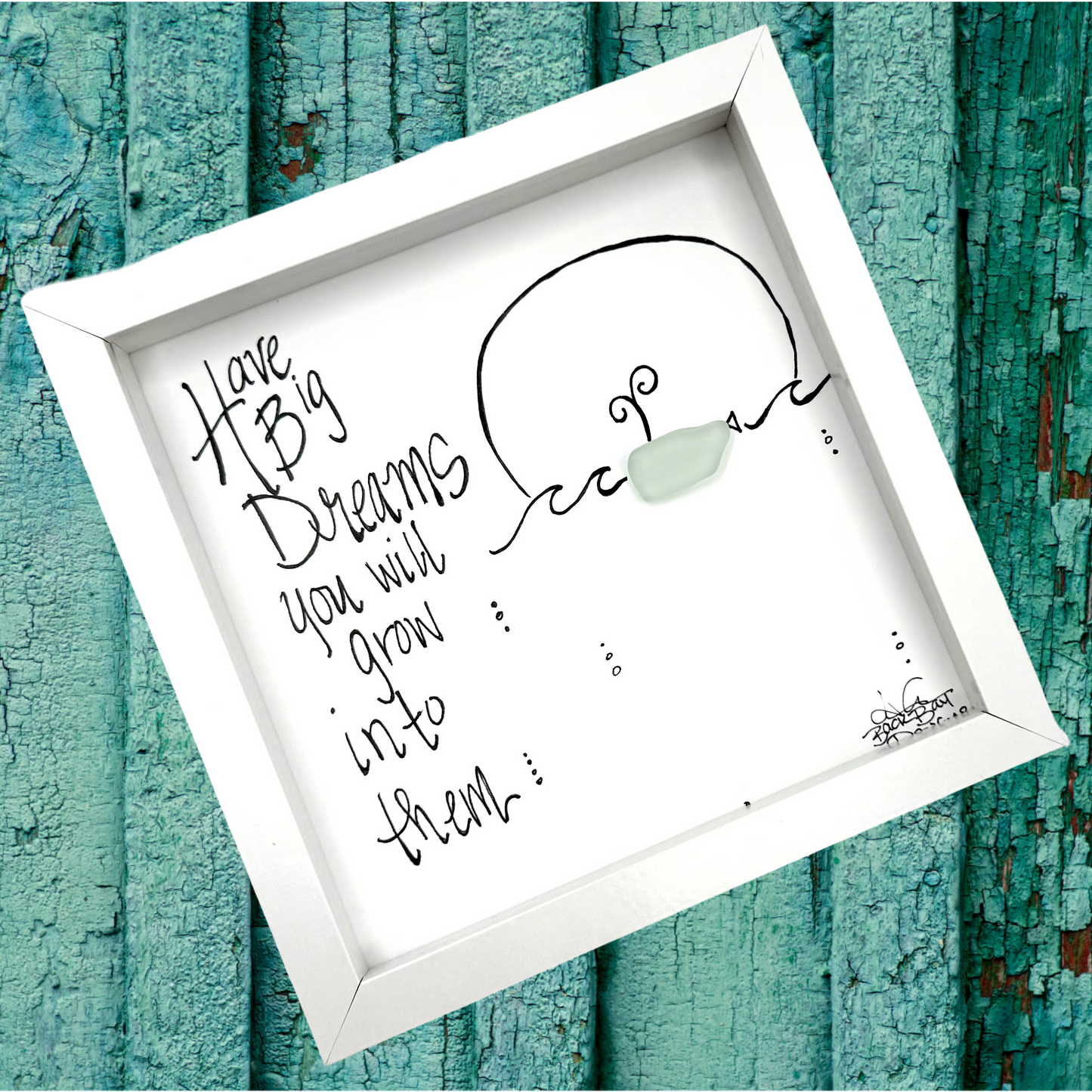 Big Dreams Whale - Sea Glass Art, Graduation Gift, Inspirational Nautical Decor, 8x8 Framed