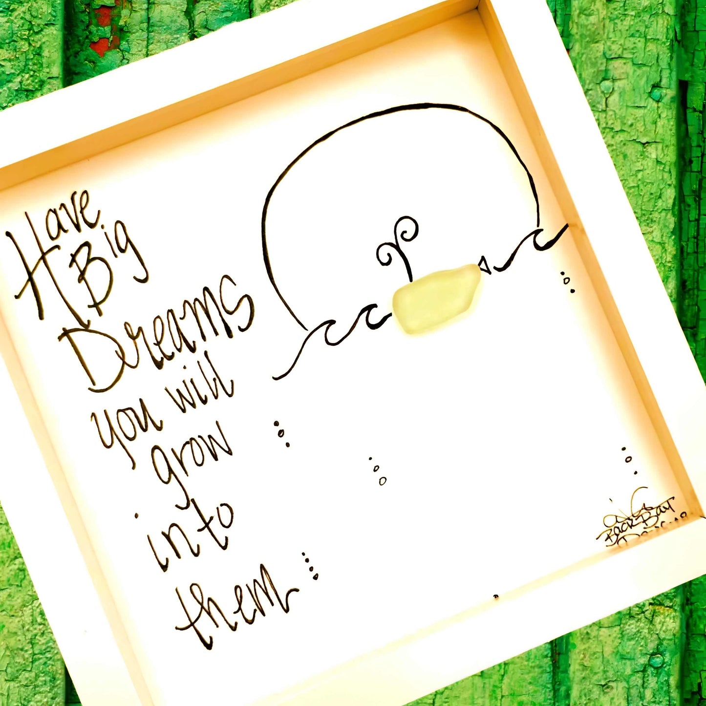 Big Dreams Whale - Sea Glass Art, Graduation Gift, Inspirational Nautical Decor, 8x8 Framed