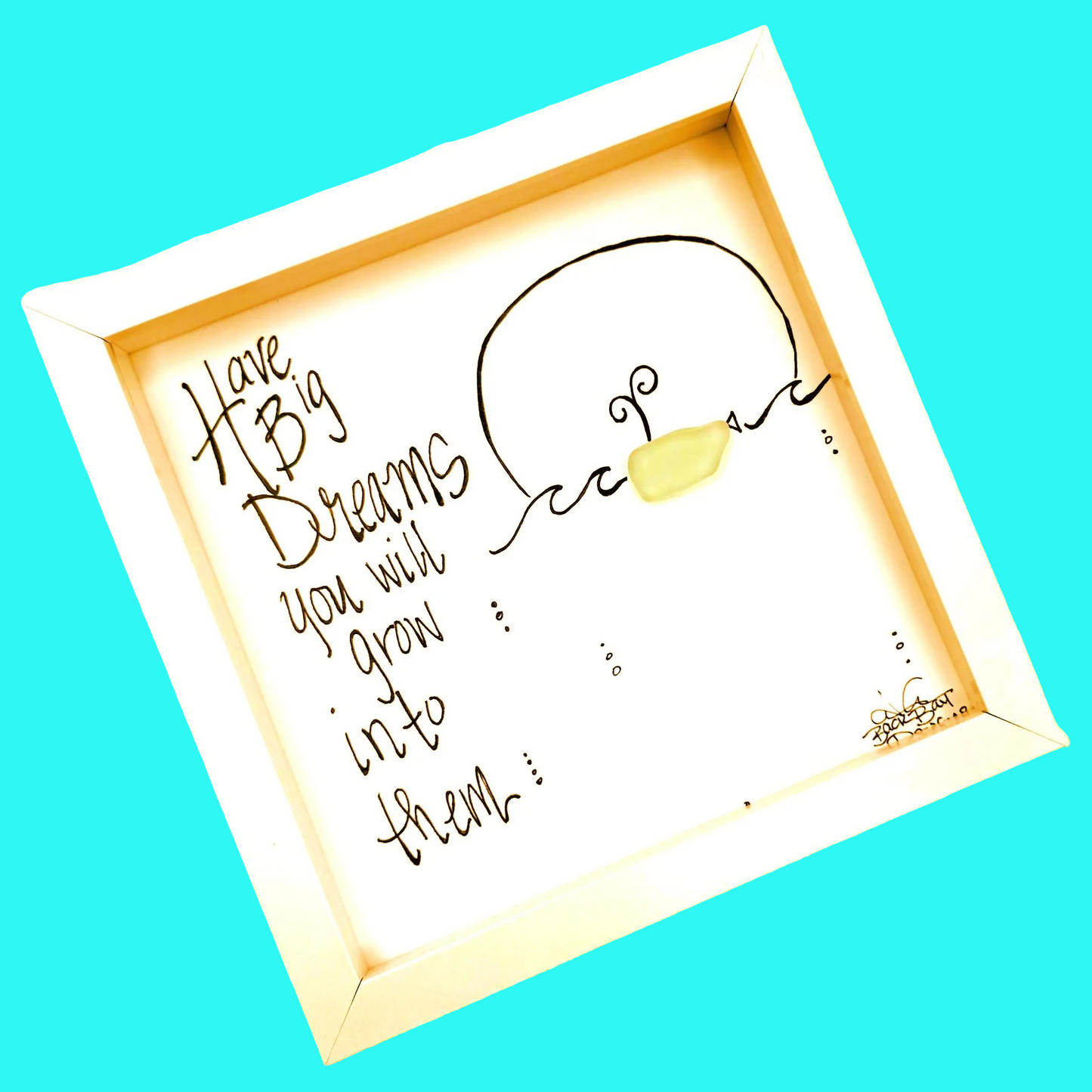 Big Dreams Whale - Sea Glass Art, Graduation Gift, Inspirational Nautical Decor, 8x8 Framed