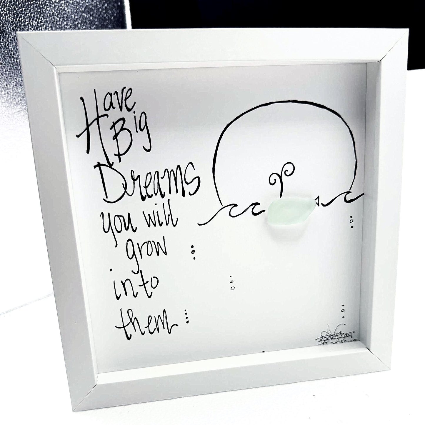 Big Dreams Whale - Sea Glass Art, Graduation Gift, Inspirational Nautical Decor, 8x8 Framed