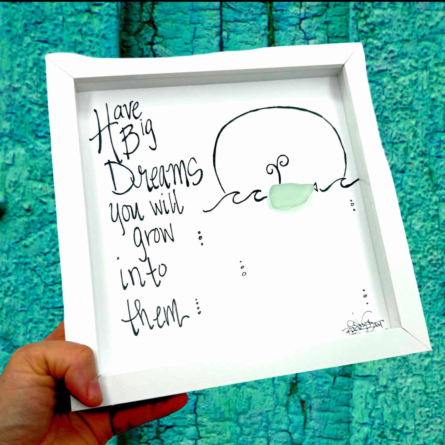 Big Dreams Whale - Sea Glass Art, Graduation Gift, Inspirational Nautical Decor, 8x8 Framed